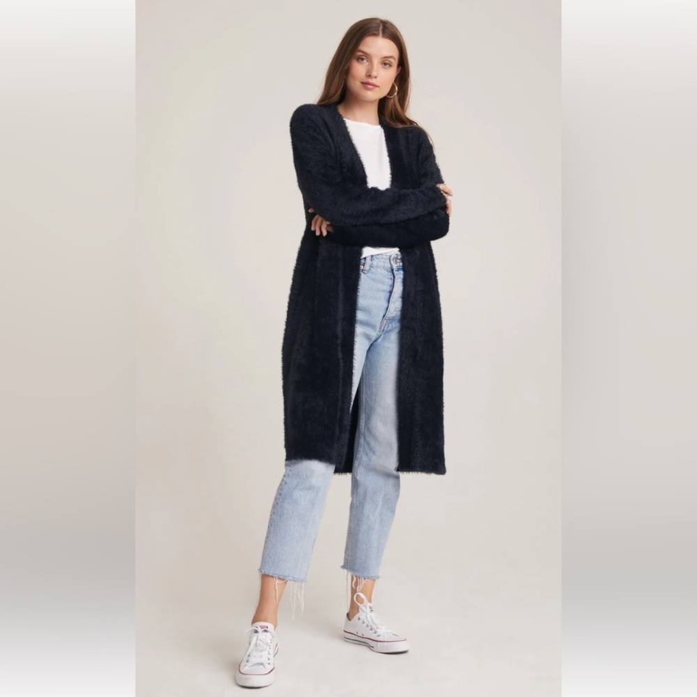 Bella Dahl medium Cozy Black Open-Front cardicoat with pockets.